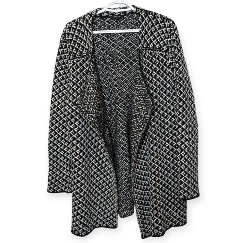 RW&Co Black & White Wool Blend  Open Front Cardigan Sweater Woman's Large